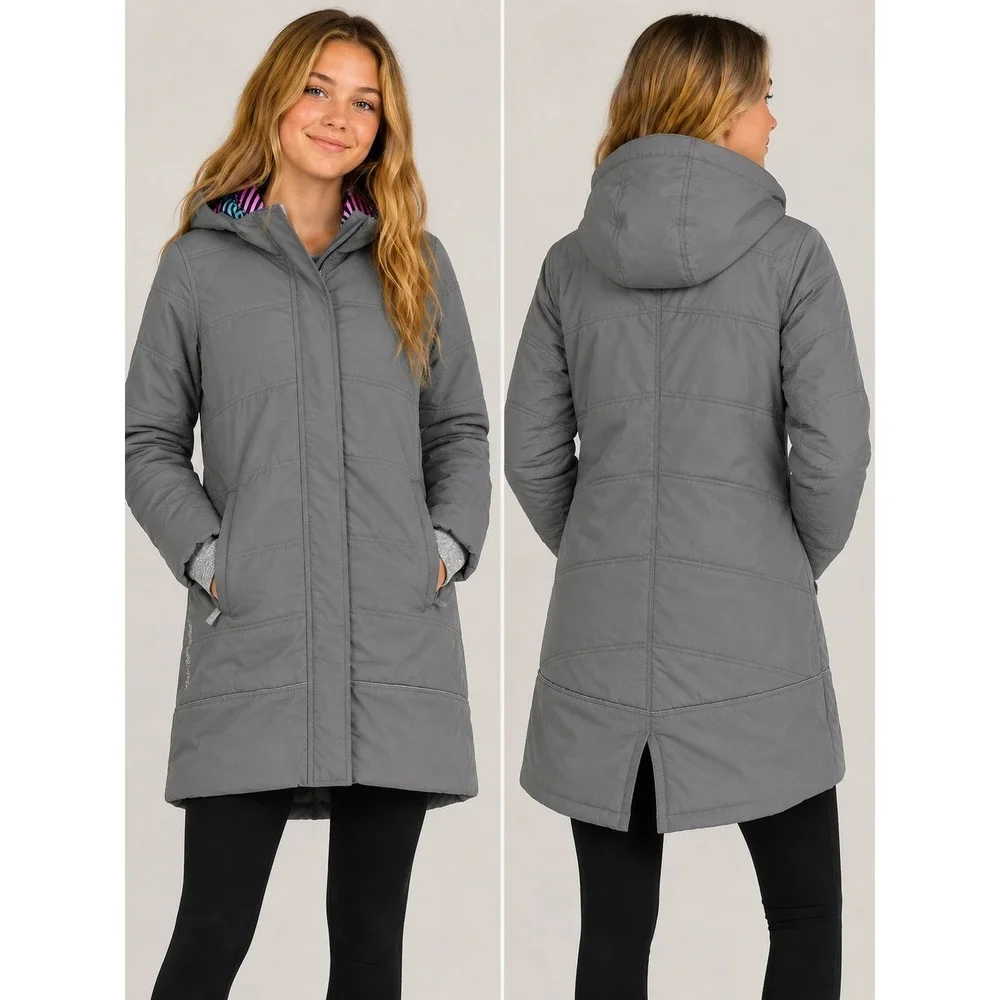 Ivivva Parka Kids Size 10 Gray Insulated Hooded Puffer Jacket